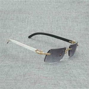 Herren-Luxus-Designer-Damen-Sonnenbrille, Vintage, quadratisch, Holz, Herren, natürliche Büffelhornbrille, randlos, kleine Gläser, Weiß, Schwarz