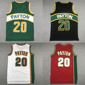 American Basketball Wear Gary Payton 20 후퇴 남자 유니폼 빨간색 검은 흰색 녹색 미첼 네스 셔츠 성인 크기 스티치 저지 믹스 순서