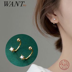 Stud Wantme 925 Sterling SilverユニークなジルコンPave Beads女性のためのイヤリング