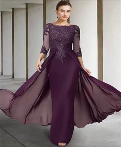 2023 vintage roxo mãe da noiva vestido jóia lantejoulas apliques mangas madrinha vestidos de festa de casamento