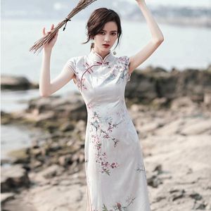 Etniska kläder traditionell kinesisk klänning qipao cheongsam shanghai tang silk qi pao retro vintage femme porslin oriental 10155