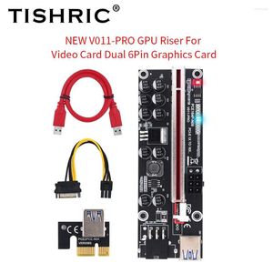 Компьютерные кабели Tishric PCIe Riser 011 V011 Pro PCI E Express PCI-E 16x видеокарта GPU GPU Двойная 6pin Adapter Graphics для майнинга