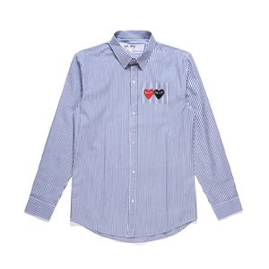 Designer Men's Casual Shirts Com des Garcons Spela CDG Double Hearts Randiga långärmade skjortor Blue/White Size XL