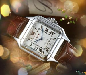 Rose Gold Square Quartz Movement Watch Men Rose Gold Silver Tank Series Luxury äkta läderbältet Business Needle Sapphire Lens Analog Casual Wristwatch Gifts