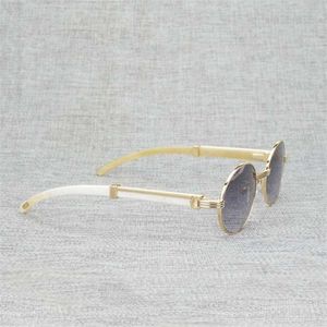 Luxuriöse Designer-Mode-Sonnenbrillen, 20 % Rabatt auf Naturholz, für Herren, rund, schwarz, weiß, Büffelhorn, klare Gläser, Metallrahmen, Oculos, Holzschirme für Sommeraccessoires
