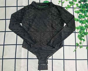 Siyah Dantel Romper Tekstil Moda Uzun Kollu Tulumlar Seksi İçi Boş Örgü Kadınlar İçin Yüksek Bel Bodysuit3835379