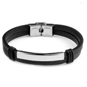 Charm Bracelets Genuine Leather Bracelet Silver Color Stainless Steel Handmade Office And Leisure Style Memorial Bangles For Men