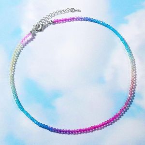 Choker Gradient Color Crystal Faceted Glass Pärlor Halsband Handgjorda kvinnliga Böhmen Collier Halsband Kvinnliga smycken gåvor Bijoux