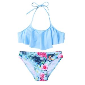 Swim Wear Falbala Print Girls Kids Swimsuit Summer Kid Bandage Bikini Set Children Baby Biquini Infantil Swimwear Beachwear 230325