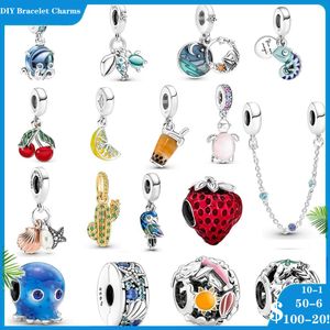 925 siver beads charms for pandora charm bracelets designer for women ocean jellyfish shell cherry