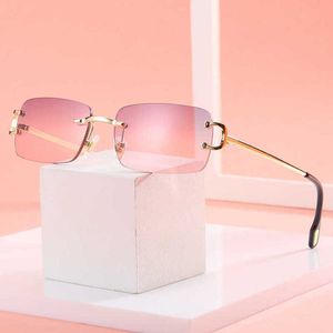 Designer Men's and Women's Beach Couple Sunglasses 20% Off 50708 square rimless cut edge ins street fashion personality glasses