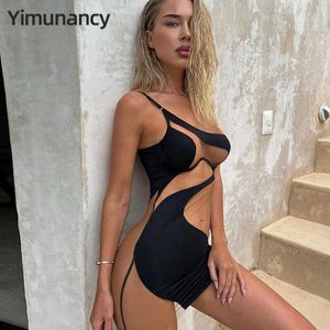 Casual Dresses Yimunancy Sexy Club Sheer Mesh Dress 2022 Ladies Sleeveless Paneled Slanted Shoulder Slim Fit Hip Dress P230322