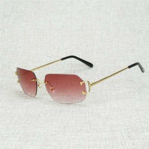 20% off for 2023 luxury designer sunglasses Vintage Lens Shape Metal Farme Men Rimless Wire Square Gafas Women for Outdoor Club Accessories Oculos Shades