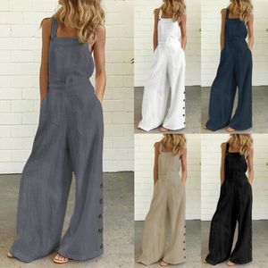 Women's Jumpsuits Rompers Summer Fashion Womens Sleeveless Jumpsuit Rompers Ladies Solid Color Wide Leg Pants Long Trousers Suspenders 230325