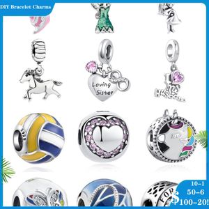 925 Siver Beads Charms för Pandora Charm -armband Designer för kvinnor charm tekanna kjol volleybollhäst