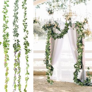 Decorative Flowers Simulation Leaves Flower Vine Artificial Green Rattan Ivy Vivid Fake Plant For Home Garden Decor Wedding Party Wall