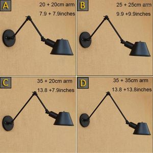 Wall Lamp Vintage Black 20/25/35cm Double Swing Arms Lights Antique Metal Shade Luminaire Home Lighting For Office Study Reading Shop