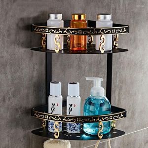 Set di accessori da bagno Mensola nera da bagno con portasciugamani Spazio Mensole angolari in alluminio Gancio per rack Porta shampoo Portaoggetti da cucina