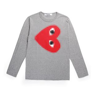 Tasarımcı Tee Mens T-Shirts Com Des Garcons CDG Uzun Kollu Büyük Kırmızı Kalp T-Shirt Unisex Gray XL Street Giyim Yepyeni