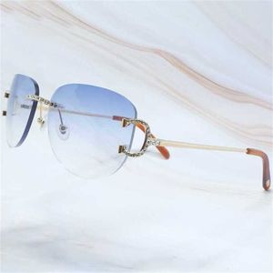 10% rabatt på lyxdesigner Nya herr- och kvinnors solglasögon 20% rabatt på Rhinestones Men Rimless Ploit Big Carters Eyewear Hiphop Shades Summer Wire Glasses Lentes de Solkajia