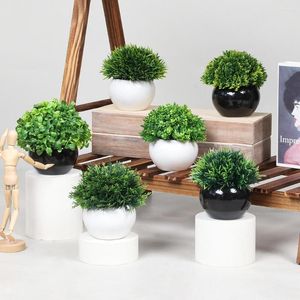 Decorative Flowers Artificial Plants Potted Green Bonsai Small Tree Grass Pot Ornament Fake For Home Garden Bedroom Decoration FU