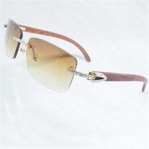 Luxus-Designer-Sonnenbrillen von hoher Qualität 20 % Rabatt auf Holz Herren Strass randlos quadratisch Farbe Craved Wood Shades Iced Out Dekoration Eyewear