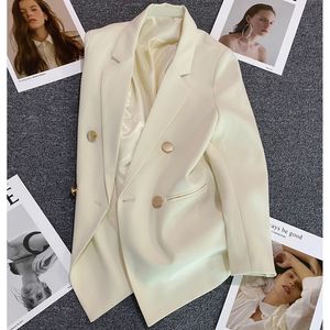 Damenanzüge Blazer Lässiger Blazer Zweireihige Anzugjacke Damenversion Reine Farbe Lose Mode Anzugjacke Einfache Büro Damen Tops Koreanisch 230325