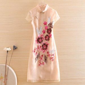 Ubranie etniczne Hi-end Summer Women Freading Cheongsam Dress Haftery Slim Elegant Lady Style A-Line Party Organza Qiapo S-xxl