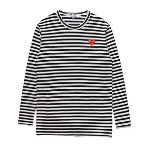 Tasarımcı Tee Erkek Tişörtleri CDG COM DES GARCONS Kırmızı Kalp T-Shirt Çizgili Kraliyet Mavisi/Beyaz Uzun Kollu XL Kadın Tee
