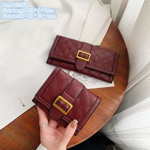 Partihandel axelpåsar 2 färger multifunktionella vikbara studentväskor Enkel och mångsidig fast färgläder Lång handväska Syväska Plaid Fashion Clutch Bag 84556#