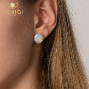 Stud Ashiqi Natural Freshwater Pearl 925 Sterling Silver Korean Earrings Fashion Jewelry Gifts for Women 230325