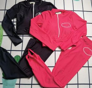 2023GG Kobiety dresowe sportowe topy Designer Gym do podwójnego wydrukowanego legginsy Modna Wyściełana Fitness T koszule z zamkiem błyskawicznym