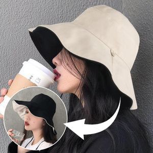 Stingy Brim Hats Sommarkvinnor fördubblar hink mode Big foldble Solid Sun Hat Outdoor Beach Visor Caps Fisherman Cap for Travel 230325