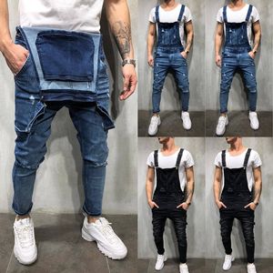 Men's Pants Fashion Ripped Skinny Jeans Destroyed Frayed Slim Denim Pant Overalls Zipper 230325
