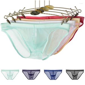 Mutande Estive Slip trasparenti ultra sottili da uomo Biancheria intima senza cuciture in seta di ghiaccio Pantaloncini sexy freschi Mutandine traspiranti maschili