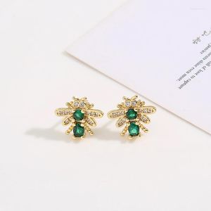 Stud Earrings Good Quality Green Zircon Bee 18K Gold Plated CZ Animal For Women Cute Honeybee Fine Jewelry Gift Bijoux