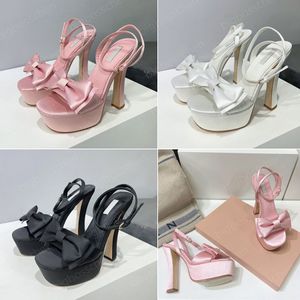 Bowtie in raso con testa quadrata sandali con tacco grosso e largo da donna moda di lusso scarpe eleganti firmate piattaforma impermeabile tacchi alti cocktail cena scarpe da sposa 35-41