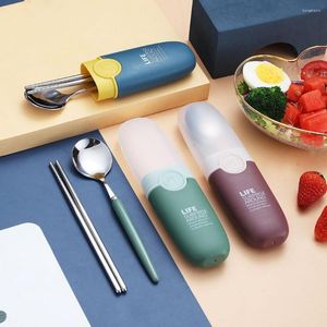 Dinnerware Sets 1 Set Portable Cutlery With Storage Box Stainless Steel Utensils Students Kids Travel Spoon Chopsticks Kit School Supplies