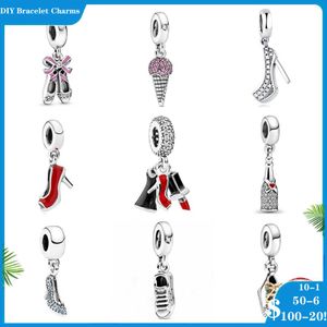 925 Siver Beads Charms för Pandora Charm -armband Designer för kvinnor Red Pink High Heels Sneakers