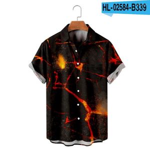 Herren-Freizeithemden, Lava, 3D-bedruckt, kurzärmelig, Bluse, Sommer-Männer, lässig, Hawaii-Urlaub, Strand-Tops, Übergröße