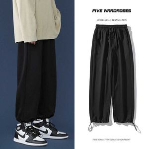 Herrenhosen Frühling Neue Herren Baggy Jogginghose mit geradem Bein Korea-Stil Mode Hose mit weitem Bein Freizeithose Männlich Schwarz Weiß Hellgrau W0325