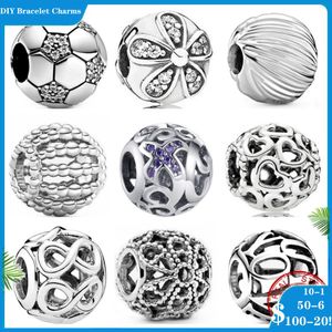 925 Siver Beads Charms för Pandora Charm -armband Designer för kvinnor Eleganta Grooves Flower Pattern Rand Openwork