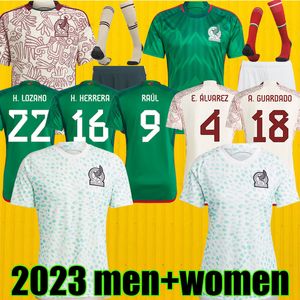 2022 2023 Mexico Soccer Jersey Long Sleeve Thailand fans Player Version National Team Jersey H. Lozano Chicharito Football Shirts Topps Män Kvinnor Kidsuppsättningar 14920