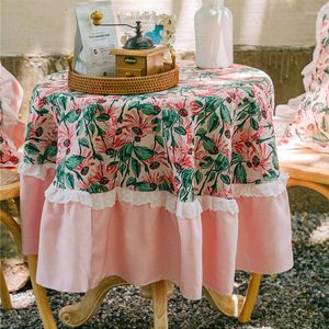 Bordduk American Retro Trachtor Ljus lyxig rosa blommuttryck Romantisk dekoration Hem utomhusfest spetsar