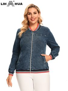 レディースプラスサイズアウターウェアコートlih hua hua buss size denim jacket秋シックなエレガントジャケット