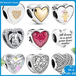 925 Siver Beads Charms för Pandora Charm -armband Designer för kvinnor Pink Heart Dog Brid Summer