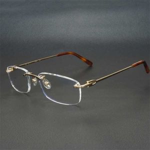 20% off for 2023 luxury designer sunglasses Metal Square Clear Frames Men Women Rimless Glasses Optical Frame Spectacles Eyeglasses for Computer 9011