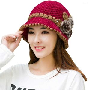 Beanies Crochet Knitted Flowers Women's Fashion Winter Warm Cover Ear Flap Female Cap Western Style Vintage Elegant Women Hats