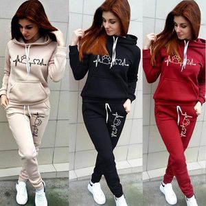 Damen Hoodies Sweatshirts Solid Women Tracksuit Casual Hoodies Sweatshirt Pant Set Lounge tragen Sportanzug 2pcs Herbst Winter Kleidung Kapuze Dicker Sets 230325