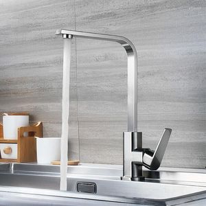 Bathroom Sink Faucets Kitchen Dish Washing Basin And Cold Faucet All Copper Square Tube Wire Drawing Electroplating H 360mm